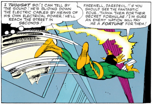 Electro goes down an elevator shaft
