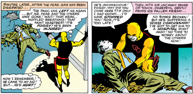 Daredevil with an injured Foggy Nelson
