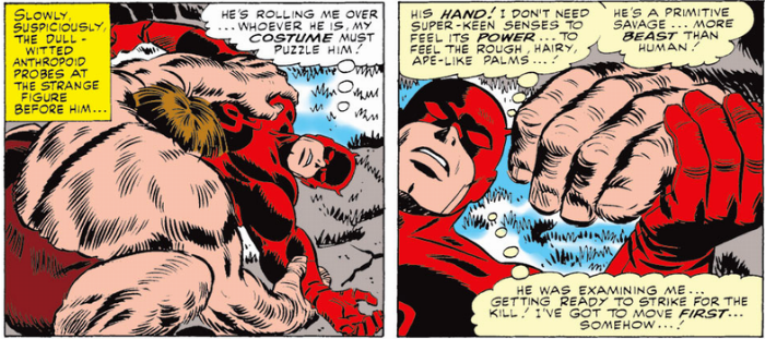 Maa-Gor approaches Daredevil in a cave