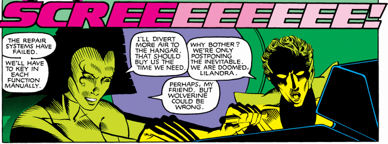 lilandra and nightcrawler in front of a console